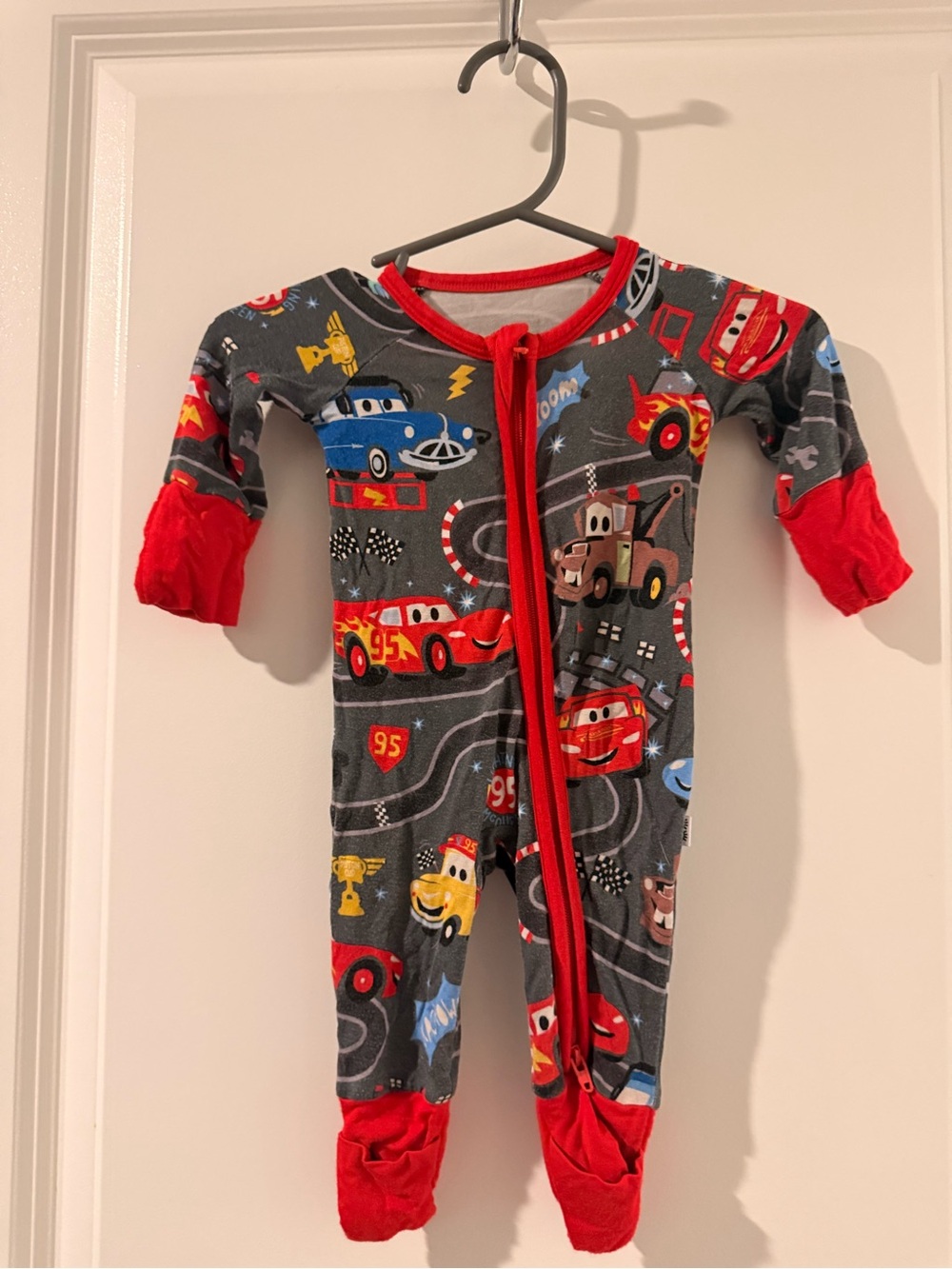 Little Sleepies Gray & Red Cars Print One-Piece Footie